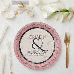 Assiettes En Carton Élégant 37e anniversaire du Mariage Alabaster