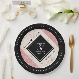 Assiettes En Carton Élégant 37e anniversaire du Mariage Alabaster
