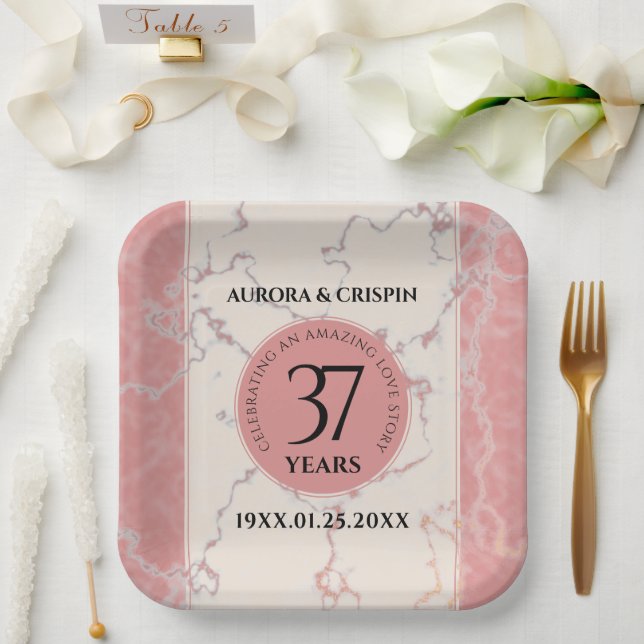 Assiettes En Carton Élégant 37e anniversaire du Mariage Alabaster (Mariage)