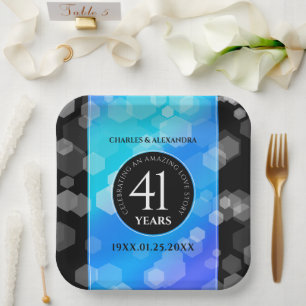 Assiettes En Carton Élégant 41ème anniversaire Mariage de Topaz Bleu