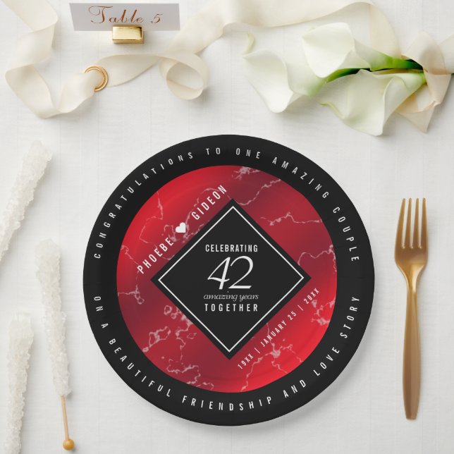 Assiettes En Carton Élégant 42e anniversaire du Mariage Jasper (Mariage)