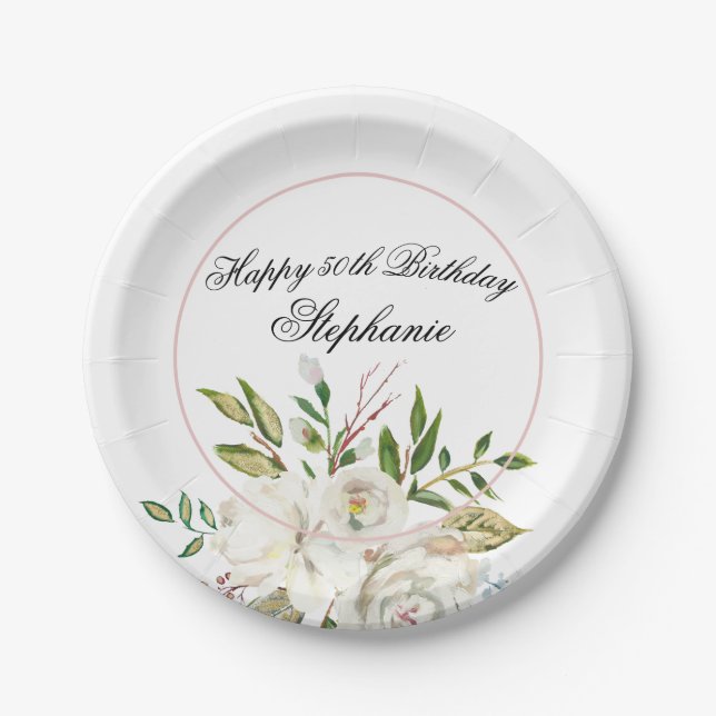 Assiettes En Carton Élégant 50e anniversaire de florale (Devant)