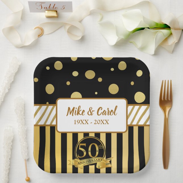 Assiettes En Carton Élégant 50e anniversaire de Mariage (Mariage)