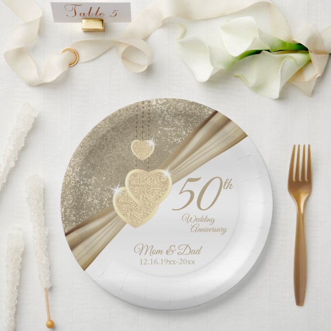 Assiettes En Carton Élégant 50e anniversaire de Mariage (Mariage)