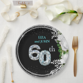 Assiettes En Carton Élégant 60e anniversaire de Mariage de diamant