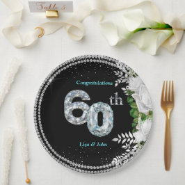 Assiettes En Carton Élégant 60e anniversaire de Mariage de diamant