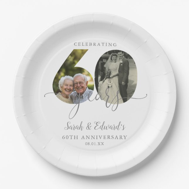 Assiettes En Carton Élégant 60ème anniversaire de Mariage 2 photo (Devant)