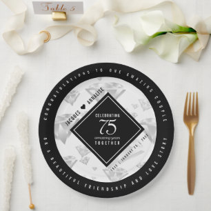 Assiettes En Carton Élégant 75e anniversaire de Mariage de diamant