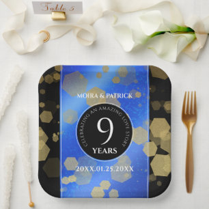 Assiettes En Carton Élégant 9e anniversaire Mariage Lapis Lazuli