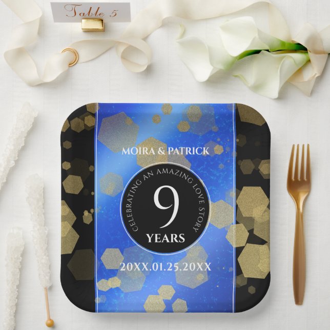 Assiettes En Carton Élégant 9e anniversaire Mariage Lapis Lazuli (Mariage)