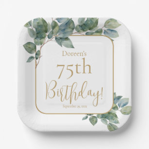 Assiettes En Carton Elégant aquarelle eucalyptus anniversaire botaniqu