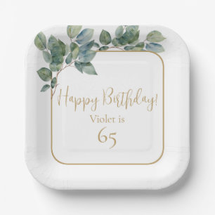 Assiettes En Carton Elégant aquarelle eucalyptus anniversaire botaniqu
