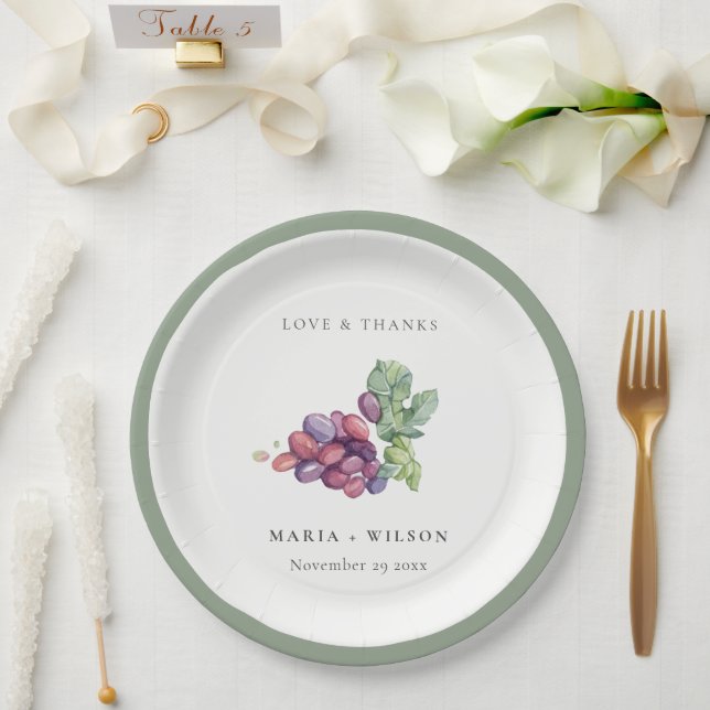 Assiettes En Carton Elégant aquarelle Grappe Foliage Rustique Mariage (Mariage)