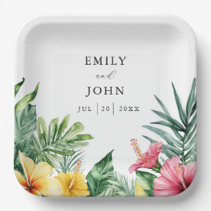 Assiettes En Carton Elégant aquarelle Mariage de fleurs tropicales