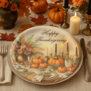 Assiettes En Carton Élégant Automne  Floral Fête de Thanksgiving