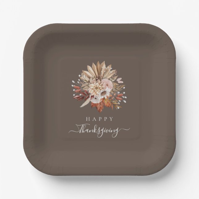 Assiettes En Carton Elégant automne floral Thanksgiving (Recto)