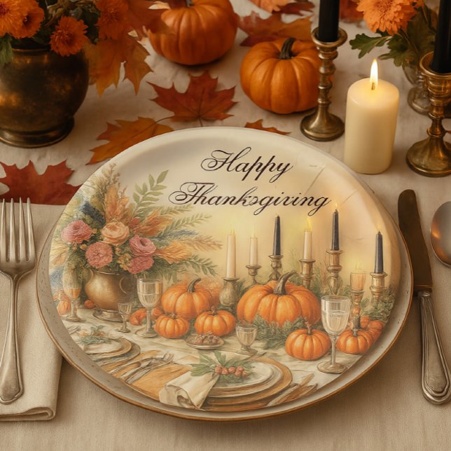 Assiettes En Carton Élégant automne Floral Thanksgiving Holiday (Créateur téléchargé)