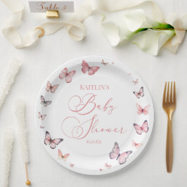 Assiettes En Carton Élégant Baby shower à papillon rose doux