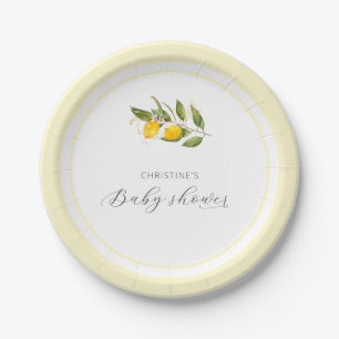 Assiettes En Carton Elégant Baby shower citron aquarelle