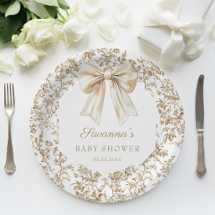 Assiettes En Carton Elégant Baby shower Coquette Bow & Chinoiserie