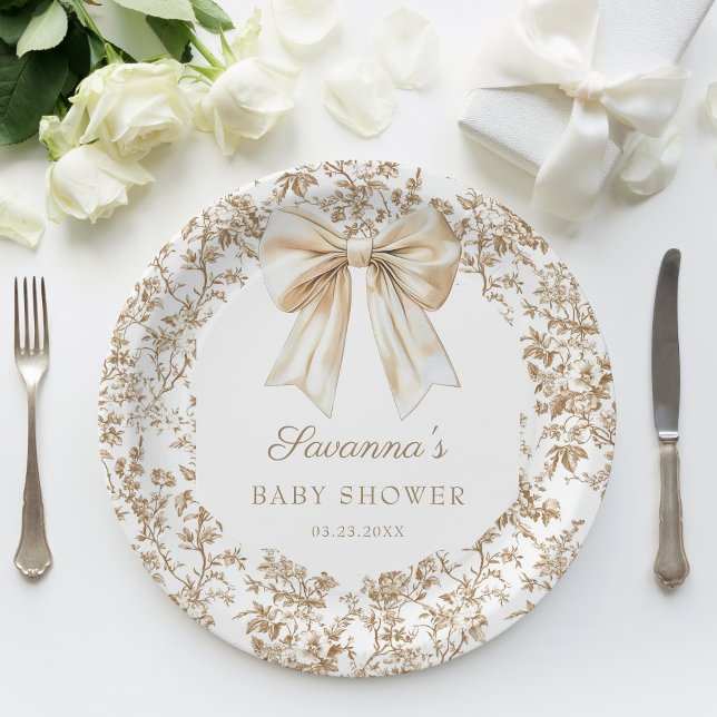 Assiettes En Carton Elégant Baby shower Coquette Bow & Chinoiserie (Créateur téléchargé)