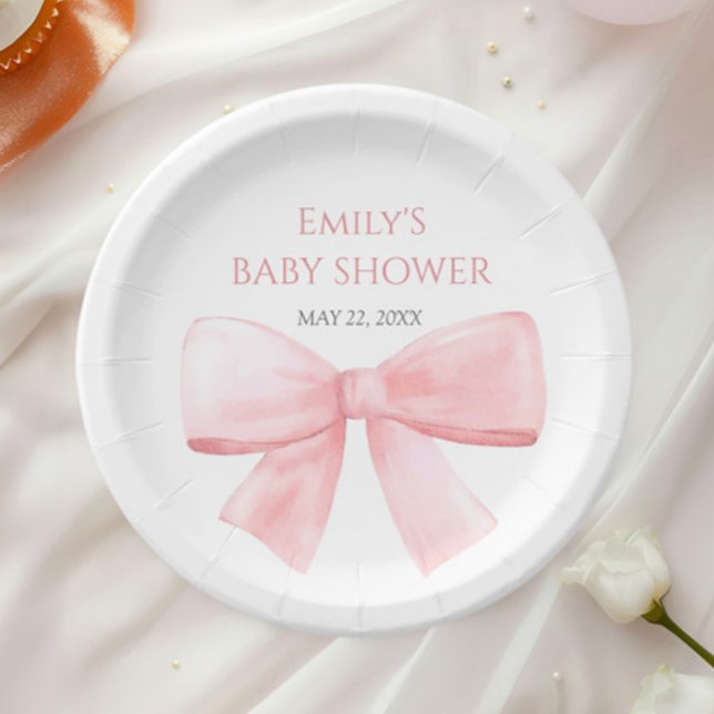 Assiettes En Carton Élégant Baby shower de fille Rose Pastel Bow Blush (Créateur téléchargé)