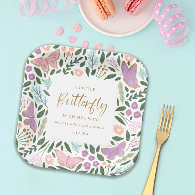 Assiettes En Carton Elégant Baby shower de jardin aux papillons (Créateur téléchargé)