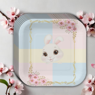 Assiettes En Carton Elégant Baby shower de lapin blanc moderne