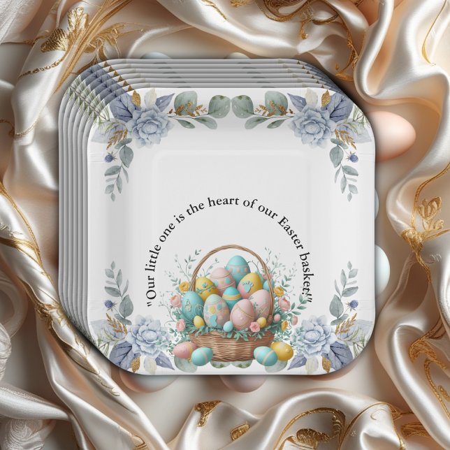 Assiettes En Carton Élégant Baby shower de panier d'oeufs de Pâques bl (Créateur téléchargé)