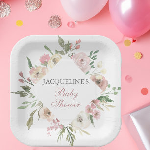 Assiettes En Carton Élégant Baby shower de printemps floral d'ivoire r