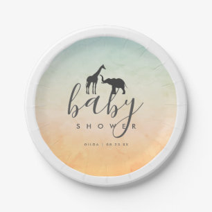 Assiettes En Carton Elégant Baby shower Eléphant Giraffe