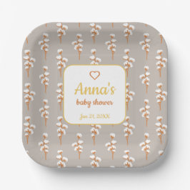 Assiettes En Carton Élégant Baby shower floral de coton