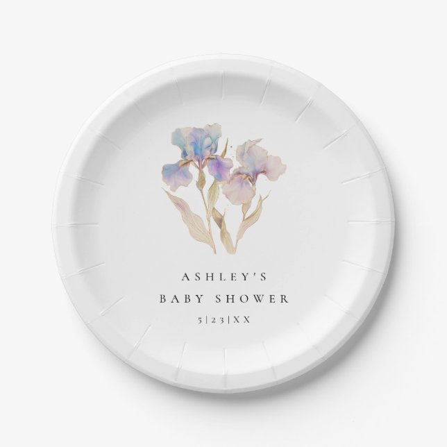 Assiettes En Carton Elégant Baby shower Floral Iris (Devant)