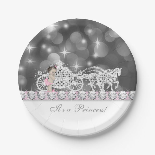 Assiettes En Carton Élégant Baby shower princesse rose et gris (Devant)