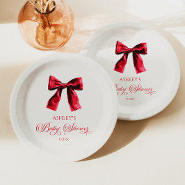 Assiettes En Carton Elégant Baby shower rouge coquette Bow