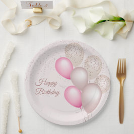 Assiettes En Carton Elégant Ballons Beige Bleu Anniversaire