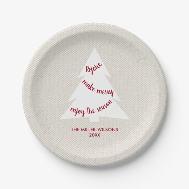 Assiettes En Carton Elégant Beige Bourgogne Nom de l'arbre Noël (Devant)