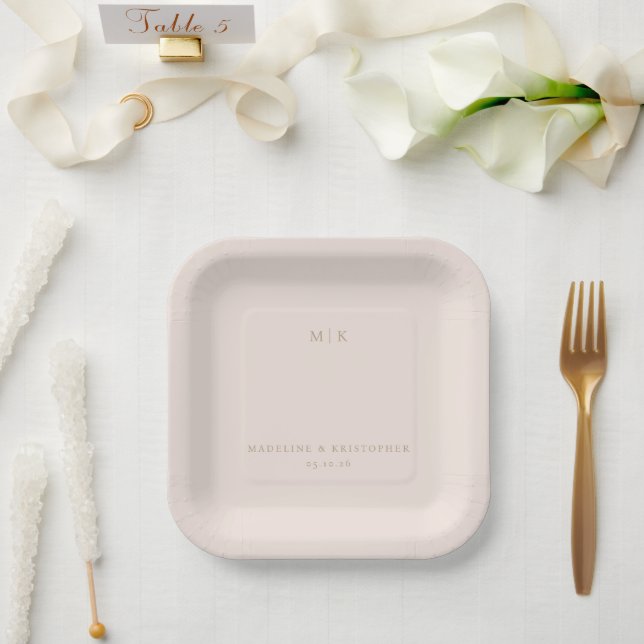 Assiettes En Carton Elegant Beige Calligraphy (Mariage)