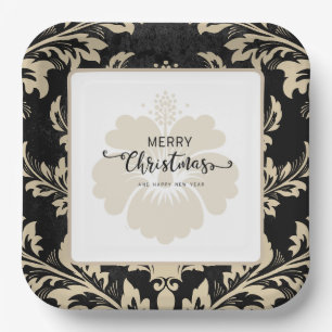 Assiettes En Carton Élégant beige damassé Noël personnalisé Plaques en