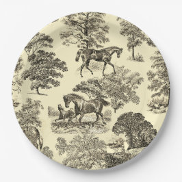 Assiettes En Carton Elégant Beige Rustique Horses Toile