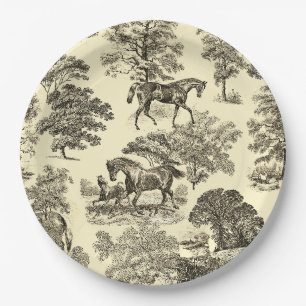 Assiettes En Carton Elégant Beige Rustique Horses Toile