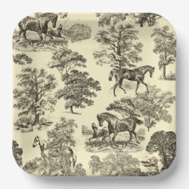 Assiettes En Carton Elégant Beige Rustique Horses Toile