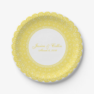 Assiettes En Carton Elégant beurcup jaune dentelle doiley plat personn