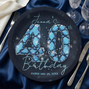 Assiettes En Carton Élégant Bijou Bleu Aquamarine 40e Anniversaire