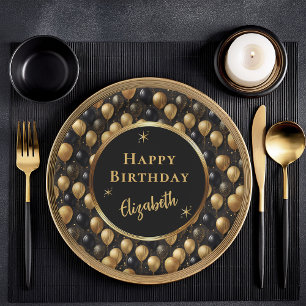 Assiettes En Carton Elégant Black Gold Parties scintillant Ballons Mot