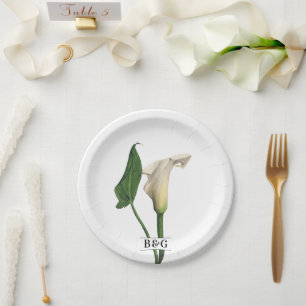 Assiettes En Carton Elégant blanc Calla Lily Vert Mariage botanique