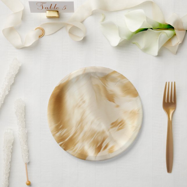 Assiettes En Carton Elégant blanc de crème dorée occidentale (Mariage)
