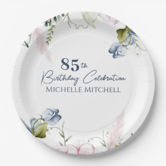 Assiettes En Carton Elégant bleu bleu rose personnalisé 85e anniversai