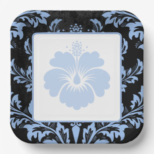 Assiettes En Carton Élégant bleu damassé Noël personnalisé Plaques en