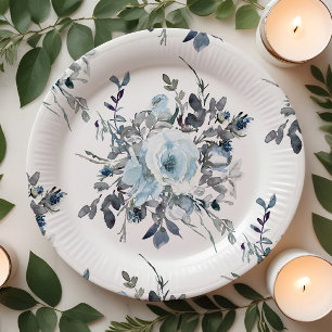 Assiettes En Carton Elégant bleu Floral Chinoiserie Mariage